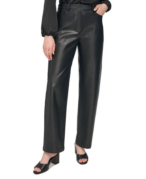 Calvin Klein Womens Slim Leg Faux Leather Pants Macys