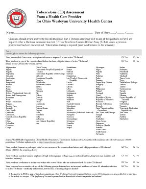 Fillable Online Tuberculosis Tb Assessment From A Health Care Provider