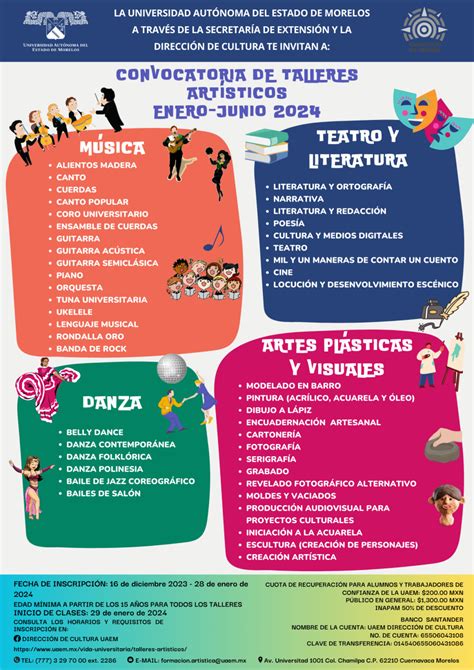 Talleres Artísticos para el semestre Enero Junio 2024 Universidad