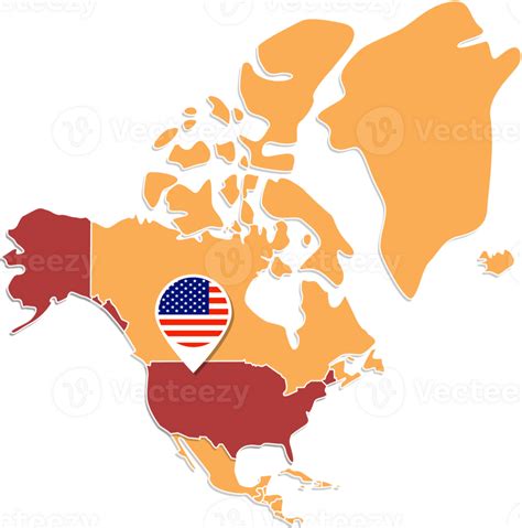 United States of America map in North America, Icons showing United ...