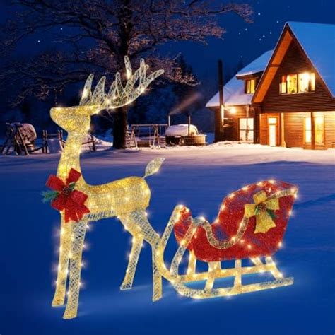 Amazon VINGLI Lighted Christmas Reindeer And Santa Sleigh Outdoor