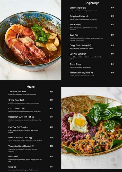 Sabai Thai menu in New York, New York, USA