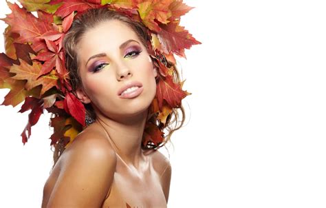 Wallpaper Autumn Look Leaves Girl Background Model Makeup For