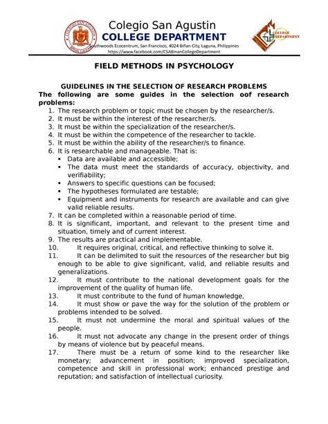 Guidelines For Research Problems Colegio San Agustin College