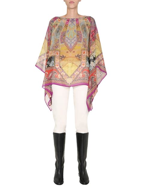 Etro Silk Poncho With Floral Paisley Print Lyst