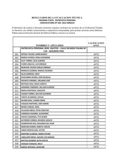 Postulantes Aptos Para La Entrevista Personal Ministerio De Justicia