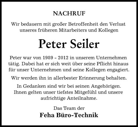 Traueranzeigen Von Peter Seiler Augsburger Allgemeine Zeitung