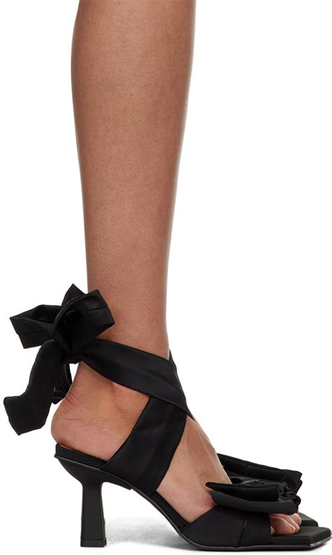 Black Soft Bow Heeled Sandals By Ganni On Sale