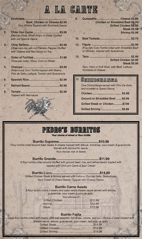 Menu | Pedros Tacos and Tequila Bar