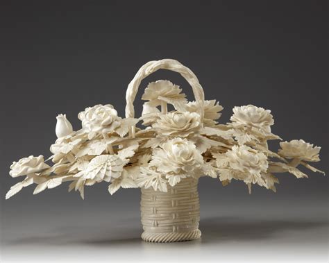 A Chinese Carved Ivory Flower Basket Oaa