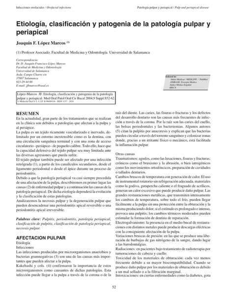 Etiología clasificación y patogenia de la patología pulpar y periapical