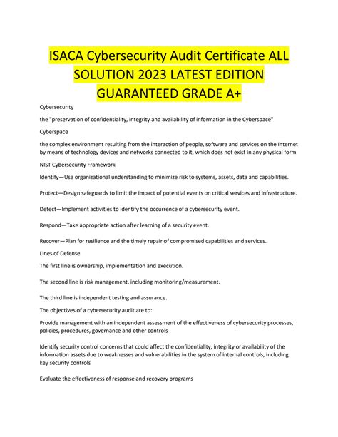 Solution Isaca Cybersecurity Audit Certificate Studypool