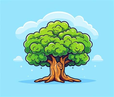 Ilustración de dibujos animados de un árbol con hojas verdes sobre un