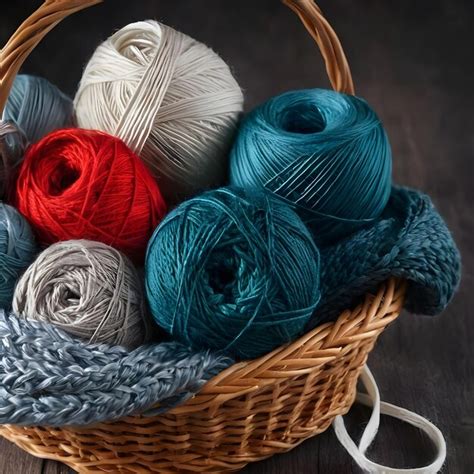 Premium Photo Colorful Assortment Of Yarn Balls In A Woven Basket For