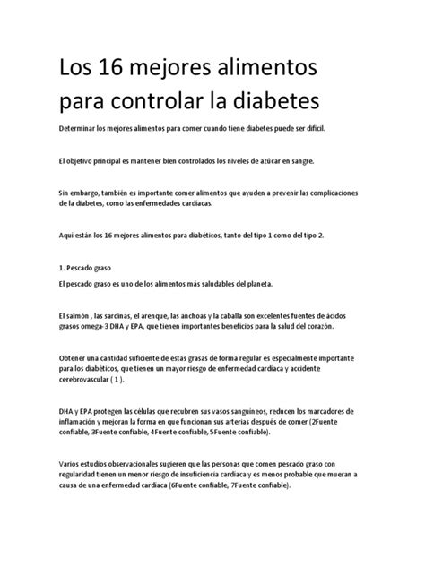 Los 16 Mejores Alimentos Para Controlar La Diabetes Pdf Diabetes Huevo Como Alimento