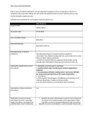 Pre Sim Worksheet Baby Benz Docx PRE SIMULATION WORKSHEET Prior To