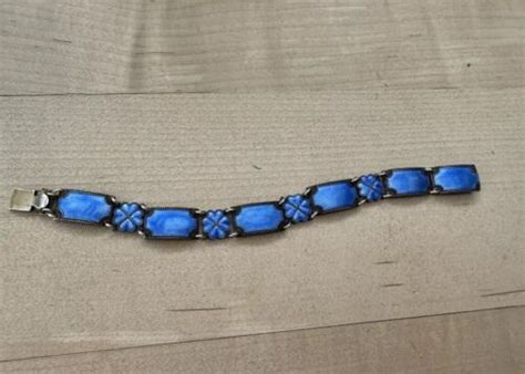 Ivar T Holth Panel Bracelet Blue Enamel Sterling Silver Filigree Norway