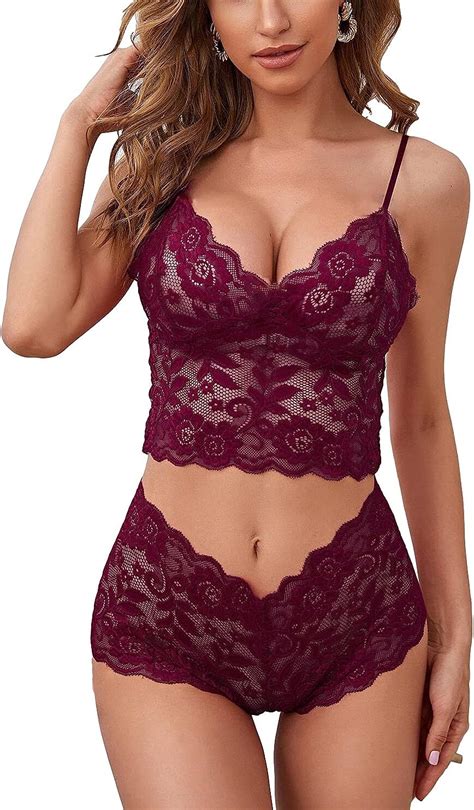 Buy Lilosy Sexy Sheer Floral Lace Pajamas Lingerie Set High Waist