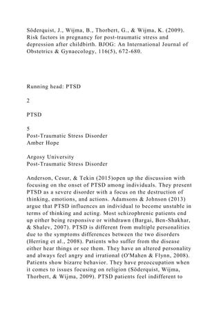 Running Head Literature Review Post Traumatic Stress Disorder Docx