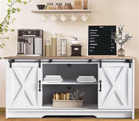 Amazon Hombck Farmhouse Coffee Bar Cabinet With Storage Kitchen