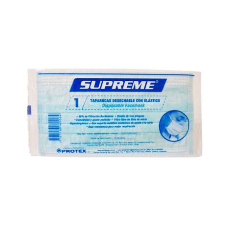 TAPABOCAS DESECHABLE ELÁSTICO EMPAQUE INDIVIDUAL SUPREME PROTEX S A S