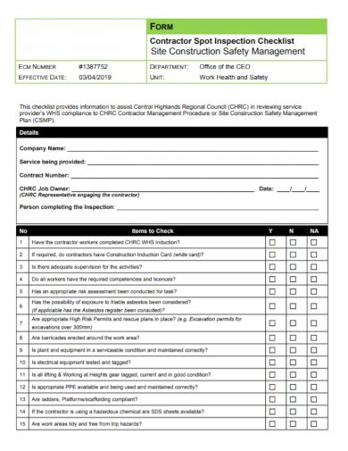 Free Construction Safety Inspection Checklist Samples Site 36308 Hot Sex Picture