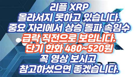 리플 Xrp 중요 자리에서 상승 돌파 속임수 급락 직전으로 보입니다 단기 한화 480~520원 꼭 영상보시고 참고하셨으면