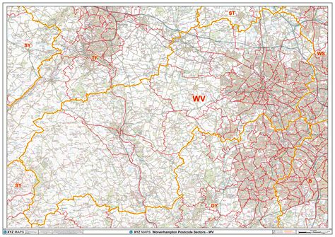 Wolverhampton - WV- Postcode Wall Map : XYZ Maps