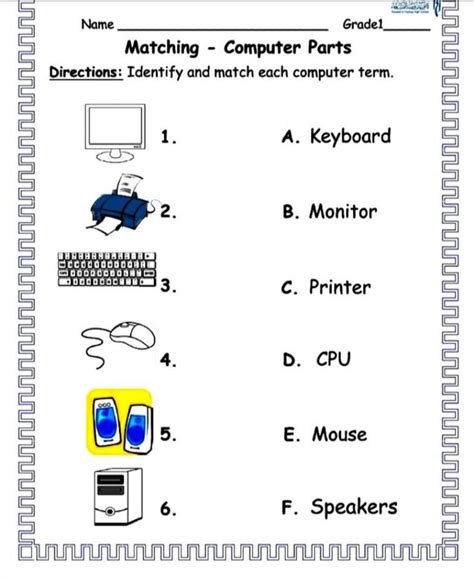 Ict Worksheet For Grade 1 1st Grade Worksheets Life Skills Special Education Computer Basic