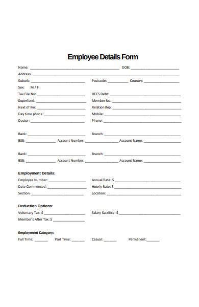 Free Employee Form Samples Pdf Ms Word Google Docs