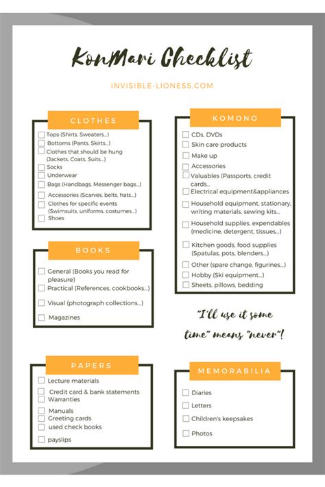 Free Printable Konmari Method Checklist