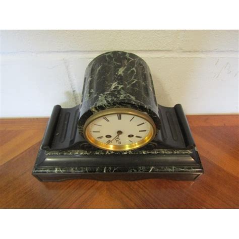 A French Slate And Marble Mantel Clock Roman Numerated Dial With Key