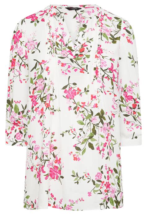 Yours Plus Size Pink And White Floral Print Pintuck Blouse Yours Clothing