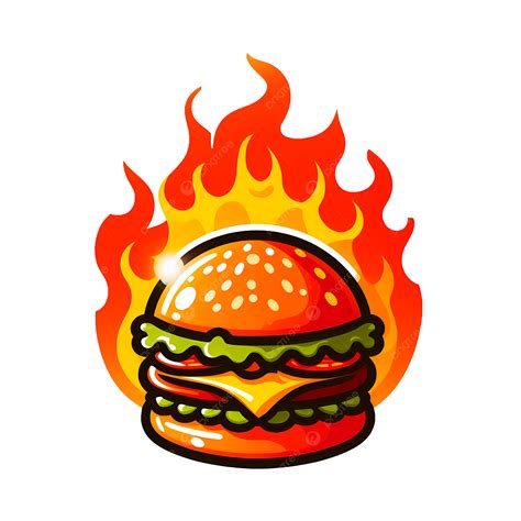 Spicy Burger Logo With Fire Spicy Burger Hot Burgers Burger Logo PNG Transparent Image And