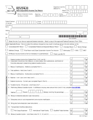 Fillable Online Dor Mo Form MO 1120 2020 Corporation Income Tax