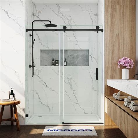 Mcocod 60 In W X 76 In H Single Sliding Frameless Shower Door In Matte Black With Smooth