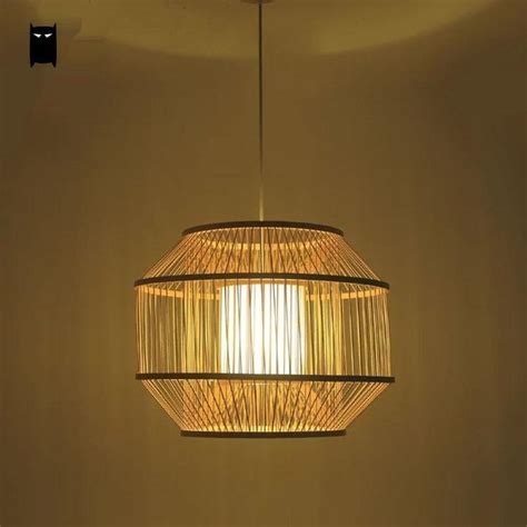 Soleilchat Bamboo Wicker Rattan Cube Cage Shade Pendant Light Fixture