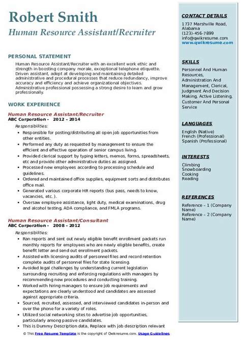 Human Resource Assistant Resume Samples Qwikresume