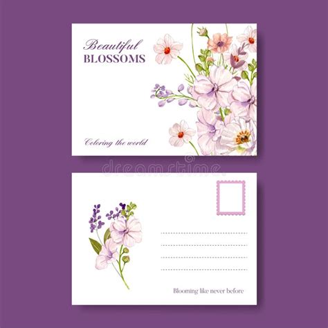 Postkartenvorlage Mit Wild Blumen Konzept Aquarell Stil Vektor