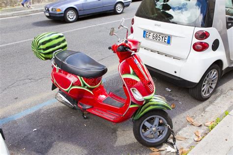 Watermelon-painted Scooter Parked Editorial Image - Image of bike, moto ...