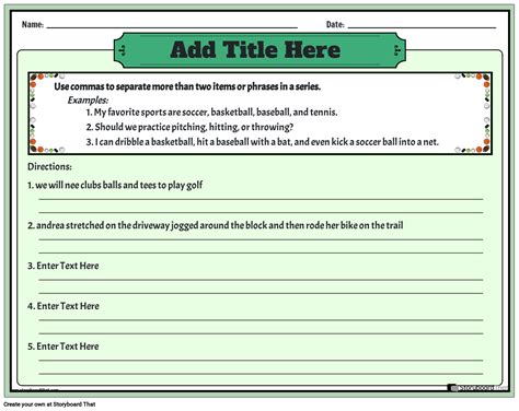 Commas For Items In A Series Worksheet Storyboard