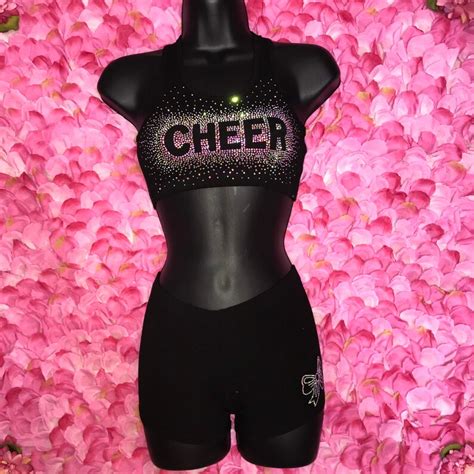 Beautiful Black Cheer Sports Bra Matching Booty Shorts Etsy