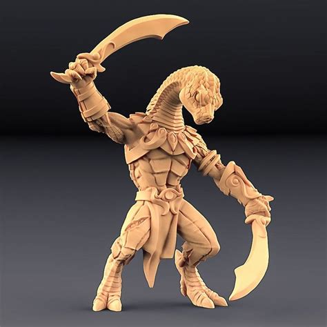 Snakeman Warrior V2 Premium 3D Printed Tabletop Miniature 28mm to 100mm ...