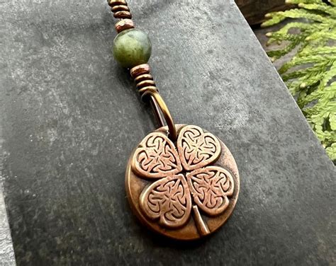 Four Leaf Heart Clover Copper Wax Seal Charm Connemara Marble Irish