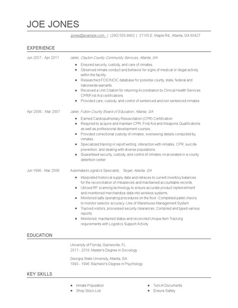 Jailer Resume Examples and Tips - Zippia