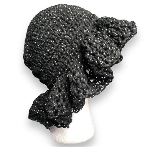 Handmade Crochet Ruffle Hat Black Sparkle Crochet Depop