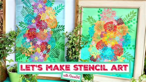 How To Stenciled Floral Canvas Art Youtube