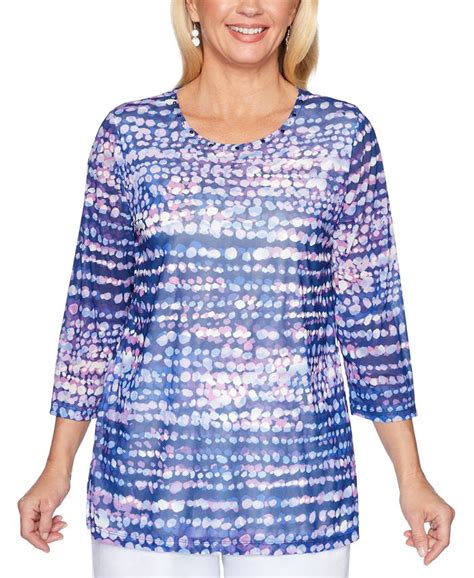 Alfred Dunner Classics Printed Rhinestone Embellished Top Macys