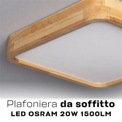 Plafoniera Led In Legno 20W Quadrata Dual White CCT Garanzia 2 Anni