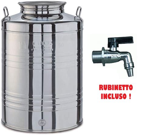 Contenitore Fusto Bidone Olio Da Lt Rubinetto Incluso Acciaio Inox